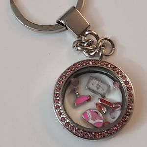 Floating Locket Keychain w/ Girls Shopping Charms